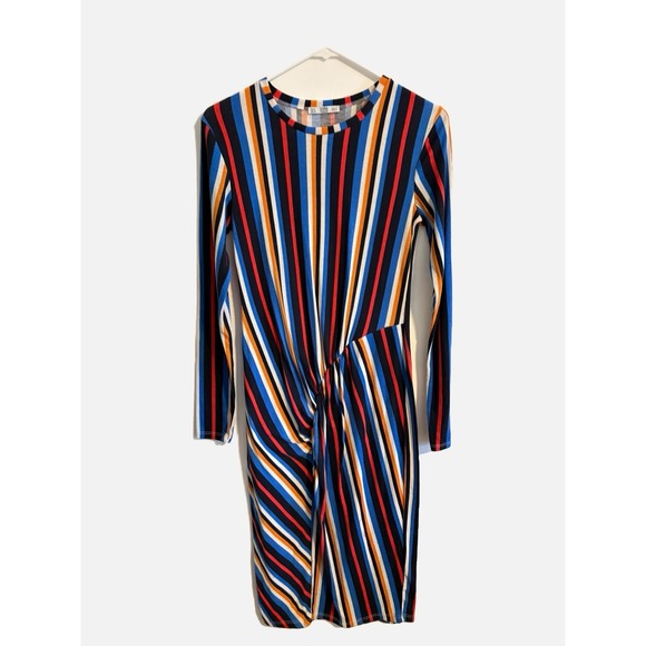 Zara Dresses & Skirts - Zara Striped Cinched Long Sleeve Dress Size US Medium